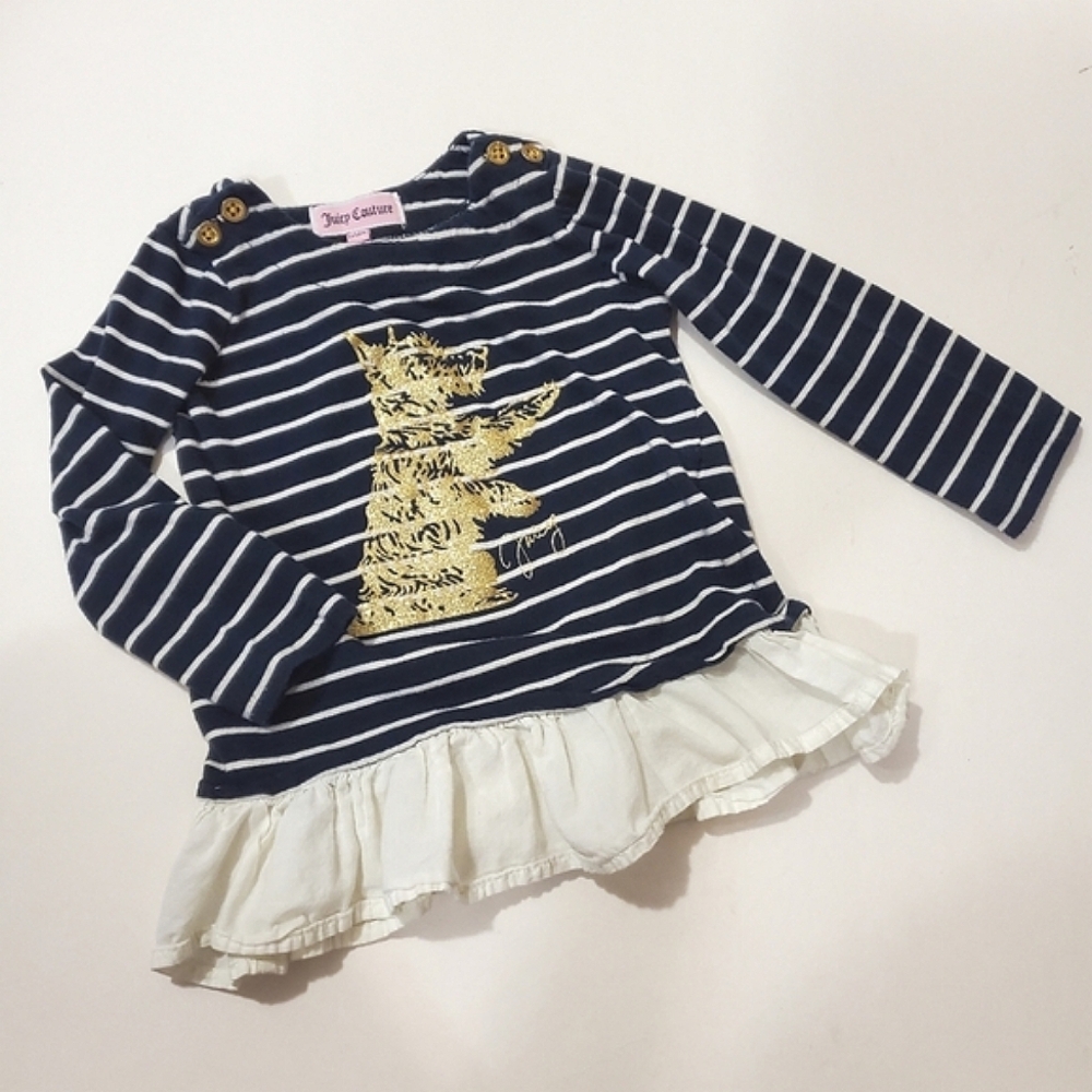 Juicy Couture - Girls Striped Tunic Top with Dog - Size